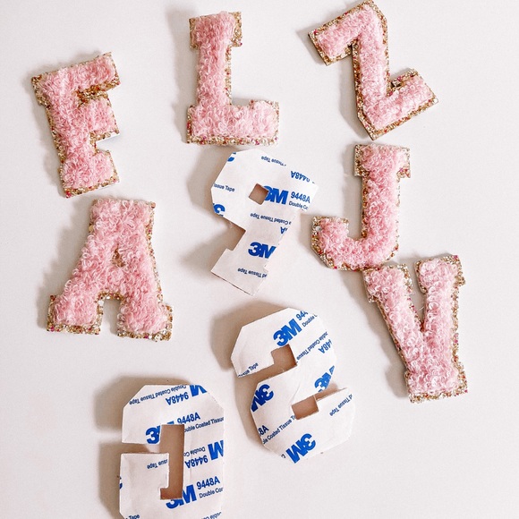 Pink Glitter Chenille Gold Monogram Letter Patch - Picture 2 of 5